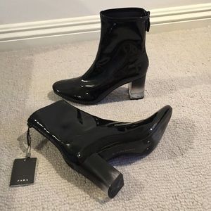 Patent leather lucite heel boots